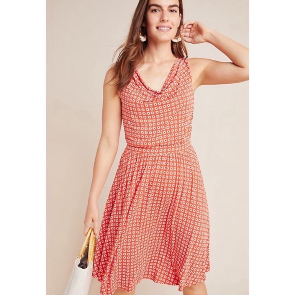 Maeve x Anthropologie | Brianne Cowl Neck Orange Floral Daisy Dress